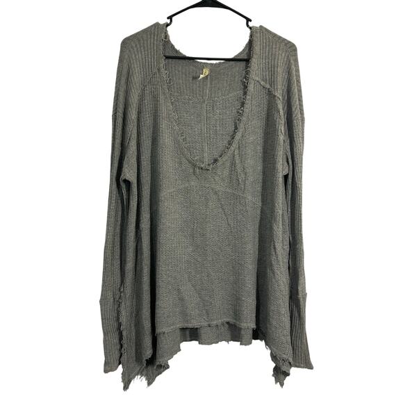 Free People Tops - Free People grey oversized distressed waffle knit thermal top Large